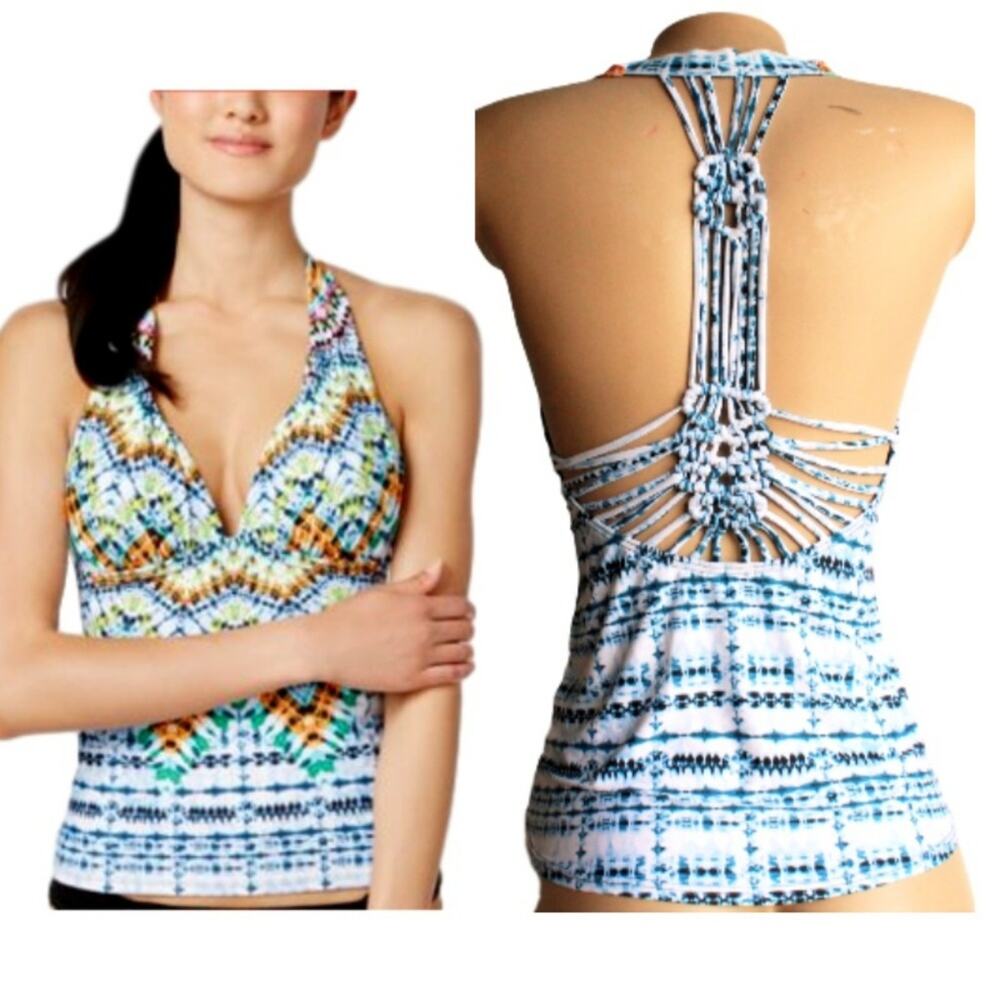 New Bar III Tulum Tie Dye Macrame Back Tankini Top